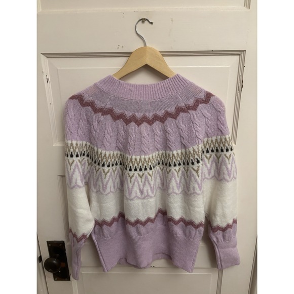 Miami For Francesca's Women's Purple Fair Isle Sweater Sequin Size Small New $60 - Picture 7 of 7